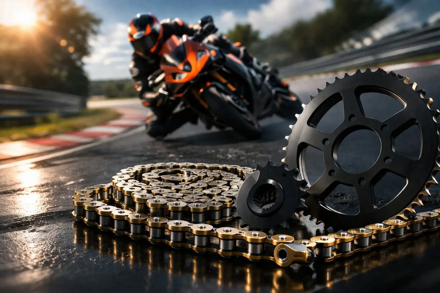 motorcycle chain 530 series application on large displacement touring motorcycle showing drive chain in use